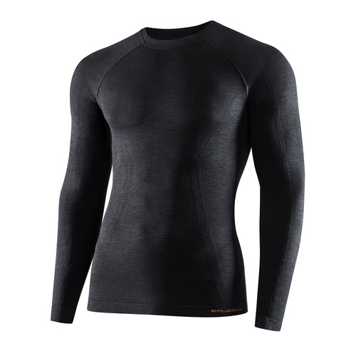 Brubeck - Koszulka termoaktywna z długim rękawem Active Wool Merino - Czarna - LS12820 - Bielizna termoaktywna