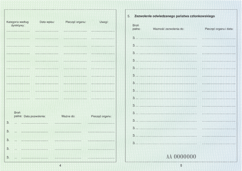 Europejska karta broni - jakie informacje zawiera - rewers s. 4/5