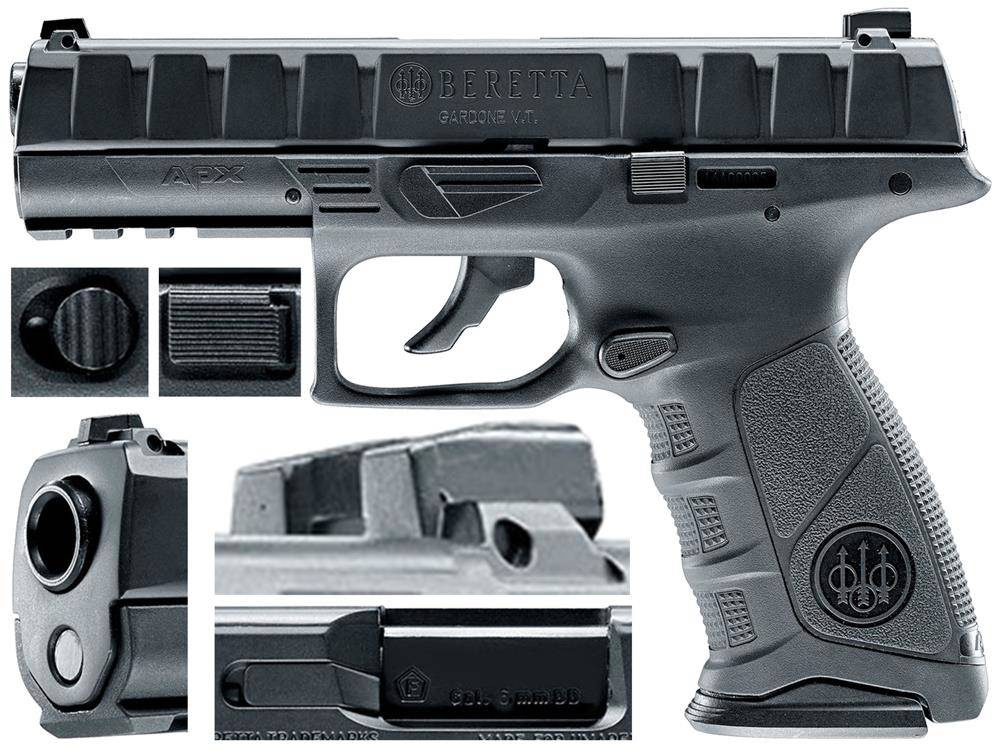 Pistolet Beretta APX - najważniejsze elementy konstrukcyjne - infografika