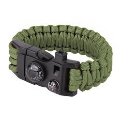 101 Inc. - Paracord survival bracelet with compass, thermometer, whistle and firestarter - 9" - OD Green - JYFPB02
