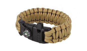 101 Inc. - Paracord survival bracelet with compass, whistle and firestarter - 8" - Coyote - JYFPB04