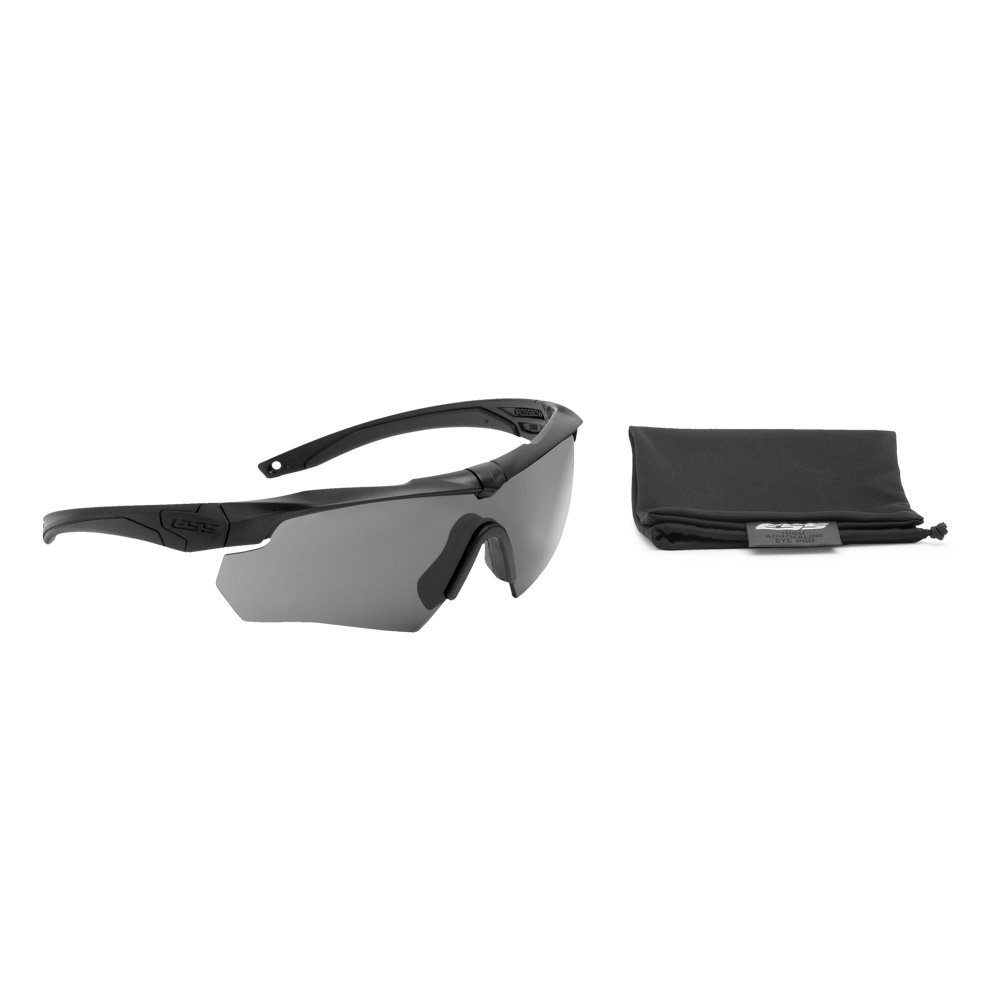 ESS 740-0614 Black & Gray Crossbow One Safety Glasses w/Smoke Gray Lenses 