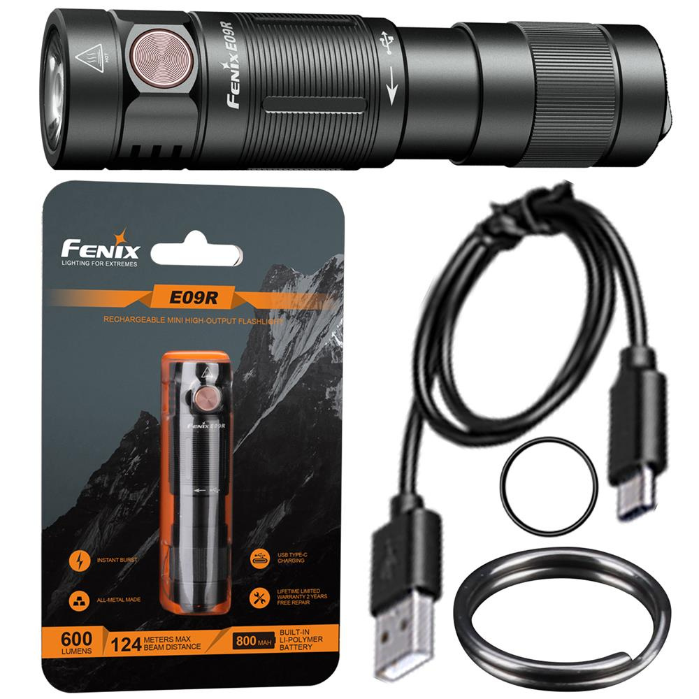 Fenix Rechargeable LED Keychain Flashlight E09R 600 lumens Black