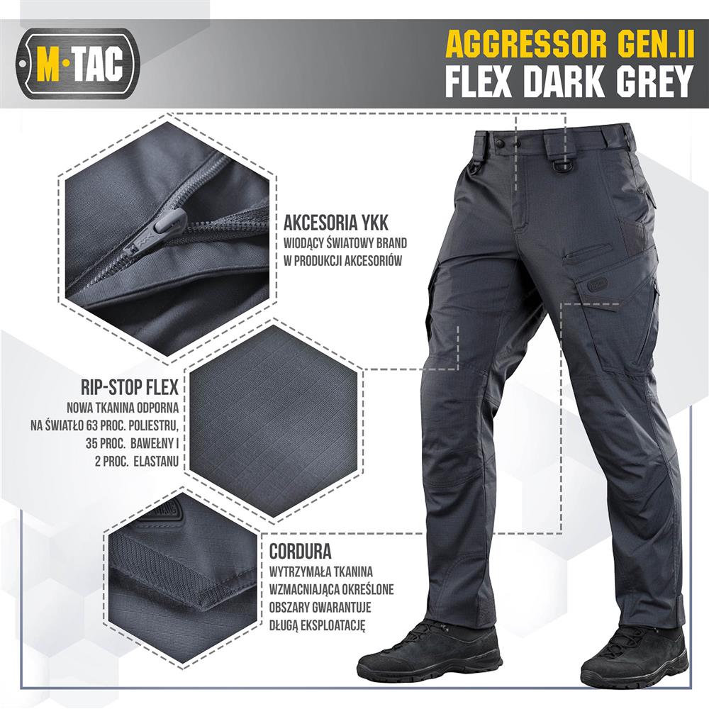 M-Tac - Tactical Pants Aggressor Gen.II Flex - Ripstop - Dark Grey ...
