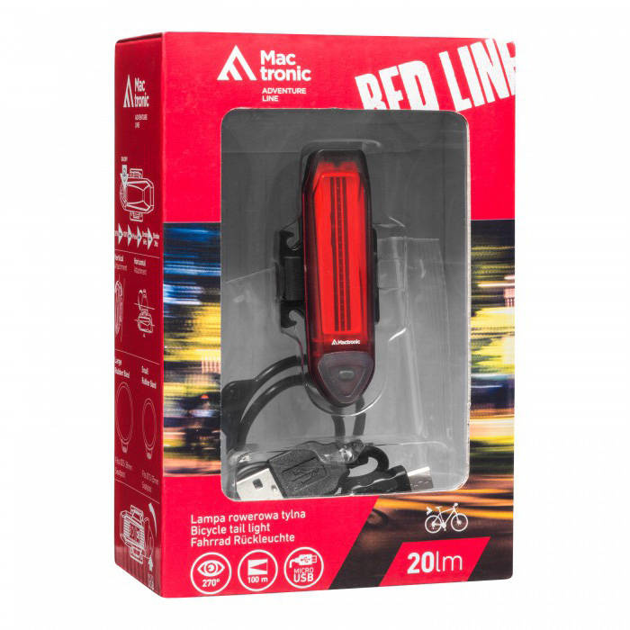 Mactronic Red Line LED Rechargeable Rear Bicycle Light 20 lm