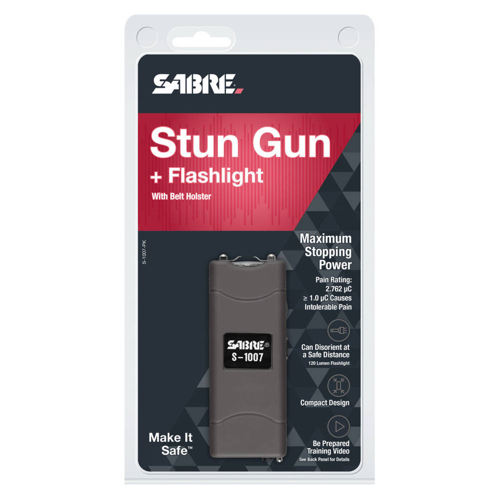 Sabre Red Rechargeable Flashlight With Stun Gun 3.8 M V 120 lm