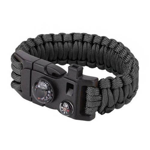 101 Inc. - Paracord survival bracelet with compass, thermometer, whistle and firestarter - 9" - Black - JYFPB02 - Paracord