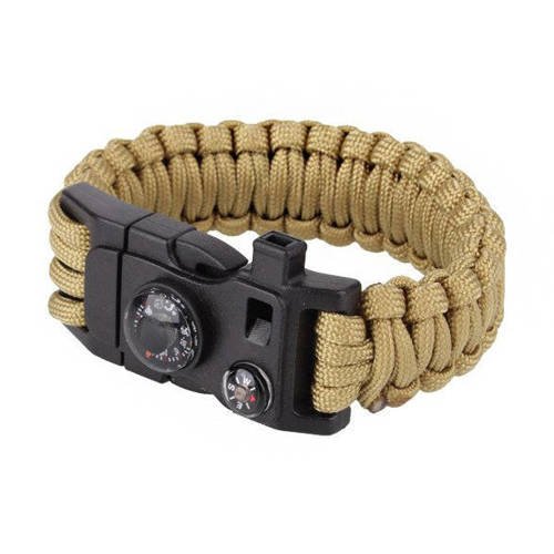 101 Inc. - Paracord survival bracelet with compass, thermometer, whistle and firestarter - 9" - Coyote - JYFPB02 - Paracord