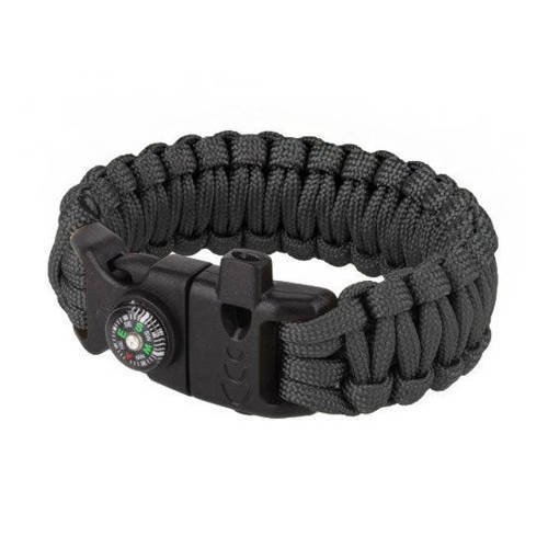 101 Inc. - Paracord survival bracelet with compass, whistle and firestarter - 8" - Black - JYFPB04