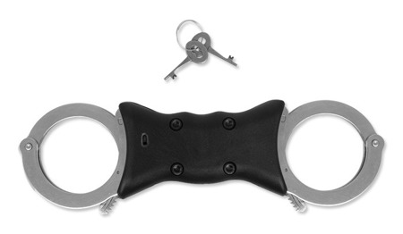 KEL-MET - Rigid handcuffs INOX KM 2000 with handle - Steel - Double Lock - Handcuffs
