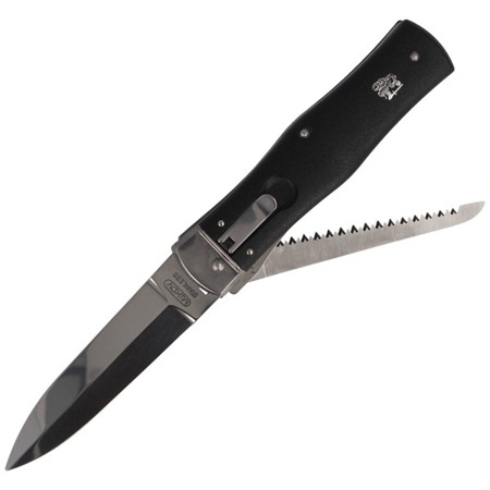 Mikov - Automatic spring knife Predator ABS Black with Saw - 241-NH-2/KP - Folding Blade Knives