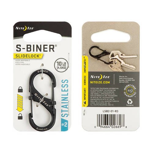 Nite Ize - S-Biner #2 SlideLock - Black - LSB2-01-R3 - Steel Carabiners