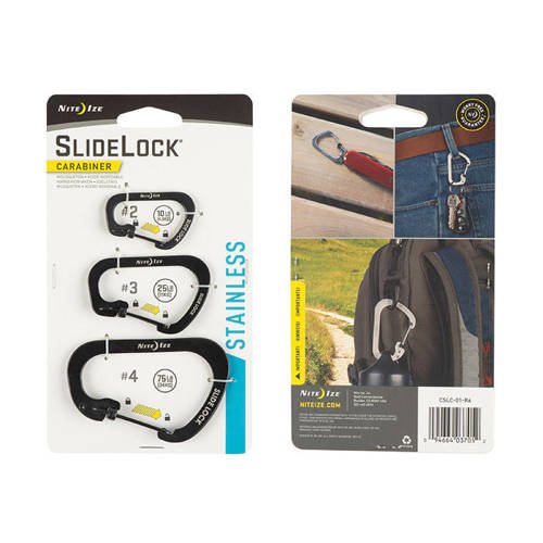 Nite Ize - SlideLock Carabiner Set #2, #3, #4 - Black - CSLC-01-R6 - Steel Carabiners