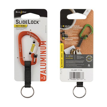 Nite Ize - SlideLock® Key Ring Aluminum - Orange - CSLAW3-19-R6 - Aluminum Carabiners