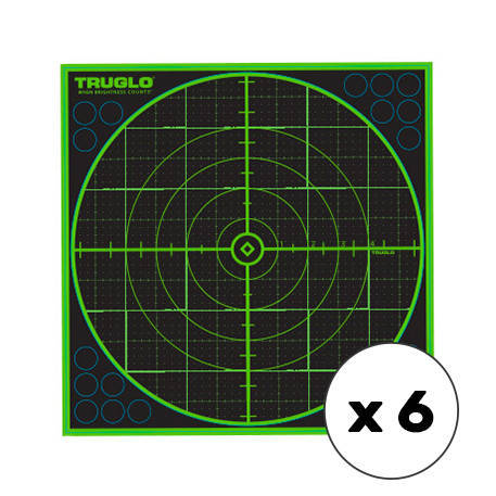 TruGlo - Selbstklebende Schießscheiben TruSee - 100 Yard - 305 x 305 mm - Fluoreszierendes Grün - 6 Stück - TG-TG10A6 - Schießscheiben & Timer