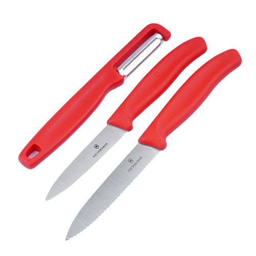 Victorinox - Zestaw noży kuchennych Swiss Classic z obieraczką - 3 elementy - Czerwony - 6.7111.33C1