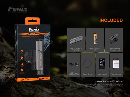 Fenix - Latarka LED rowerowa z akumulatorem 2600 mAh - 1200 lm - BC21R V3.0