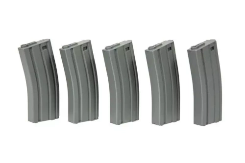 Specna Arms - Zestaw magazynków mid-cap do replik M4/M16 - 5 szt. - 140 kulek - Szary - SPE-05-025499