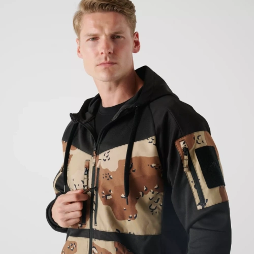 Helikon - Rozpinana bluza Rogue Hoodie Fullzip - RipStop - Czarny/6 Color Desert - BL-RHF-PO-016CA