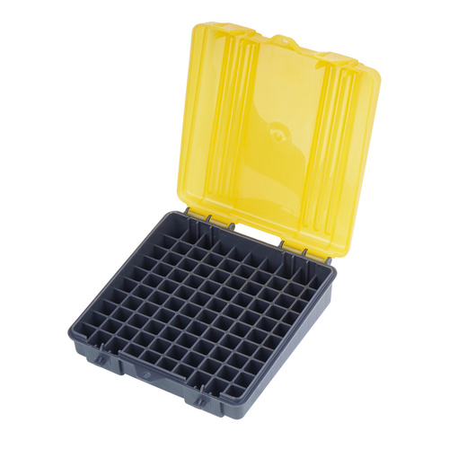 Plano - Pudełko na amunicję pistoletową - Kaliber 9 mm / .38 - Pojemność 100 szt. - Polimerowe - Żołte - 122400