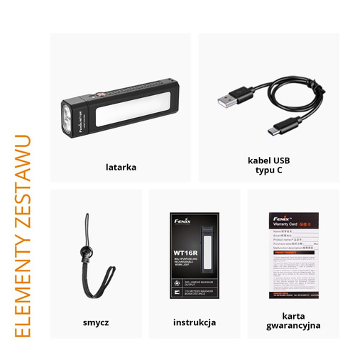 Fenix - Latarka LED akumulatorowa / warsztatowa WT16R - 300 lumenów - Czarna - 039-479
