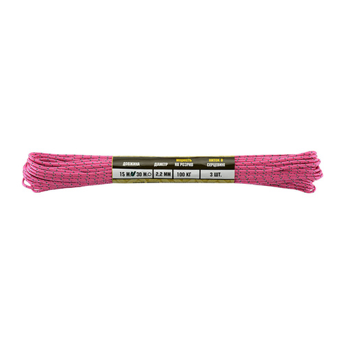 M-Tac - Paracord Minicord - 2 mm - 15 m - Neon Pink Reflective - 10271112