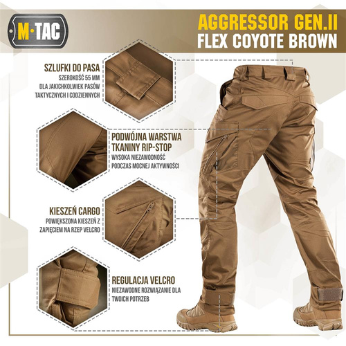 M-Tac - Spodnie taktyczne Aggressor Gen.II Flex - Ripstop - Coyote Brown - 20058017