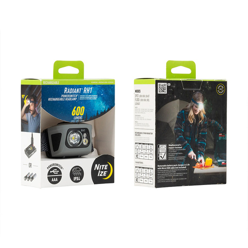 Nite Ize - Latarka czołowa Radiant® RH1™ - 600 lm - Szara/Czarna - RH1-09-R8