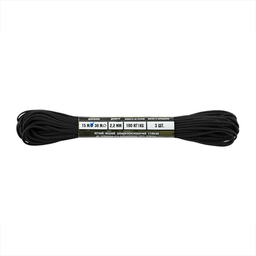 M-Tac - Paracord Minicord Mil-Spec - 2,2 mm - 15 m - Czarny - 10546002