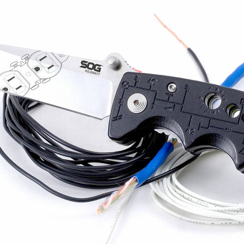 SOG - Nóż składany dla elektryka Kilowatt ze ściągaczami do izolacji - Czarny - EL01-CP