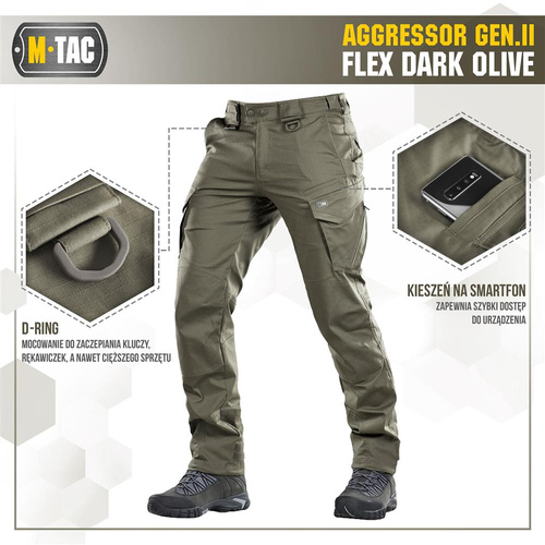 M-Tac - Spodnie taktyczne Aggressor Gen.II Flex - Ripstop - Dark Olive - 20058048