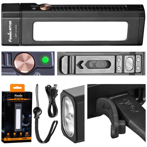 Fenix - Latarka LED akumulatorowa / warsztatowa WT16R - 300 lumenów - Czarna - 039-479