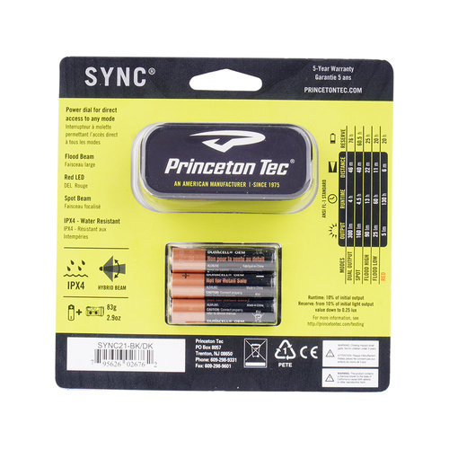 Princeton Tec - Latarka czołówka Sync - 300 lm - Czarna - SYNC21-BK/DK