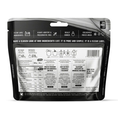 LyoFood - Liofilizowana racja żywnościowa Lyo Expedition - Zupa-krem grzybowy z gorgonzolą i makaronem - 370 g