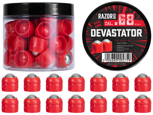 RazorGun - Kule stalowe RAM Steel Core Devastator kal. .68 do Umarex T4E HDS 68 - 40 szt. - 337-078