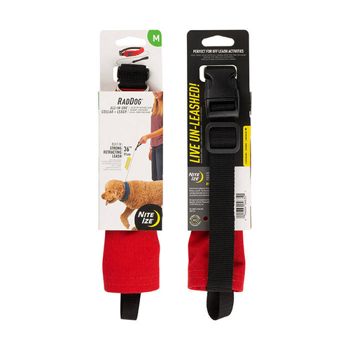 Nite Ize - Obroża dla psa ze smyczą RadDog™ All-In-One - M - Czerwona - RRLM-10-R3