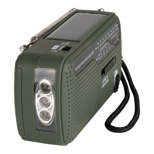 Fosco Industries - Radio Survival z panelem słonecznym i korbką - SW1/SW2/FM/AM - Zielony - 464601