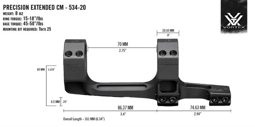 Vortex Optics - Montaż Precision Extended - 34 mm - 20 MOA - Czarny - CM-534-20