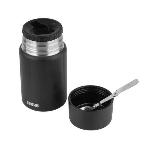 SIGG - Termos na żywność z miską i sporkiem Gemstone Obsidian Food Jar - 0.75 L - Stal nierdzewna 18/8 - Czarny - 8734.20