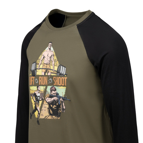 Helikon - Koszulka z długim rękawem Lift, Run, Shoot - Bawełna - Olive Green/Czarny - TS-RLS-CO-02