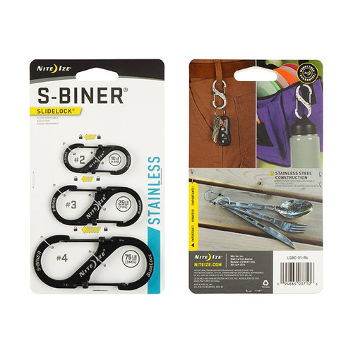 Nite Ize - Zestaw karabińczyków S-Biner® SlideLock® - Stal nierdzewna - #2, #3, #4 - Czarny - LSBC-01-R6