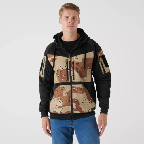 Helikon - Rozpinana bluza Rogue Hoodie Fullzip - RipStop - Czarny/6 Color Desert - BL-RHF-PO-016CA