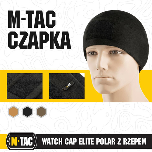 M-Tac - Czapka zimowa z rzepem Watch Cap Elite - Polarowa - Czarna - 40017002