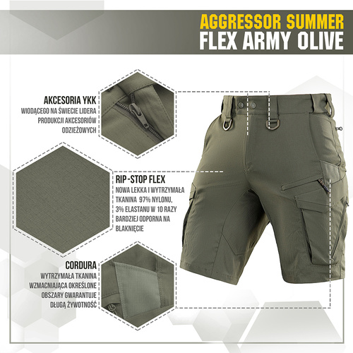 M-Tac - Spodenki taktyczne Aggressor Summer Flex - Oliwkowy - 3612