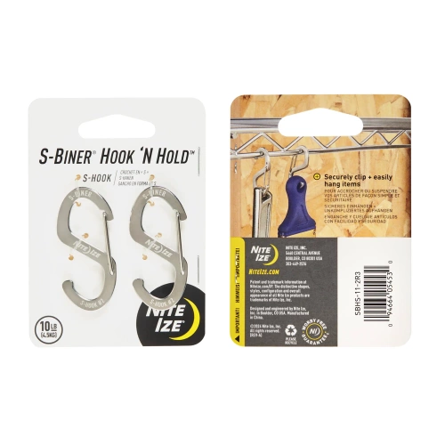 Nite Ize - Karabińczyk S-Biner Hook 'N Hold S-Hook Small - 2 szt. - Stalowy - Srebrny - SBHS-11-2R3
