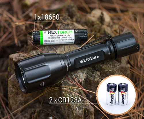 NEXTorch  - Latarka taktyczna LED T7 V2.0 z akumulatorem 2600 mAh - Zestaw Myśliwski - 1300 lm - Czarna - T7 HUNTING SET V2.0