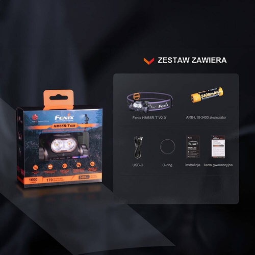 Fenix - Latarka czołowa LED - 1600 lm - 3400 mAh - Ciemnofioletowy - HM65R-T V2.0