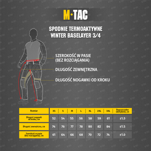 M-Tac - Termoaktywne spodnie Winter Baselayer 3/4 - Polar - Czarny - 70020002