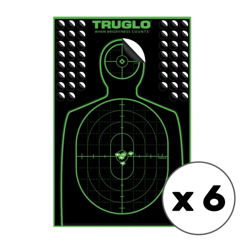 TruGlo - Samoprzylepne tarcze strzeleckie TruSee z zaklejkami - Sylwetkowe - 305 x 495 mm - Zielone fluorescencyjne - 6 szt. - TG-TG13A6