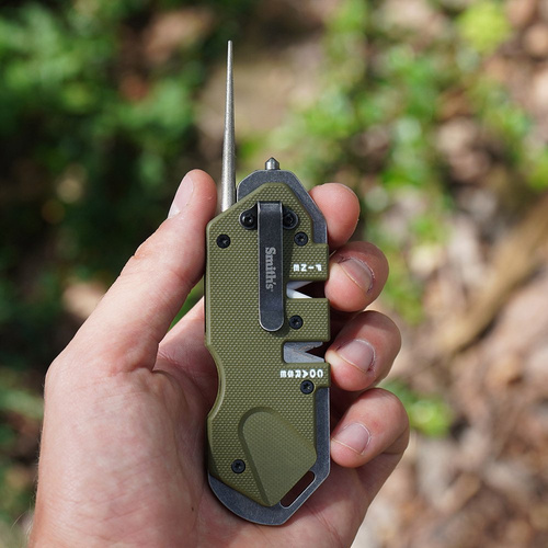 Smith's - Kieszonkowa ostrzałka do noży PP1-Tactical ze zbijakiem do szyb - Zielony OD - 50981